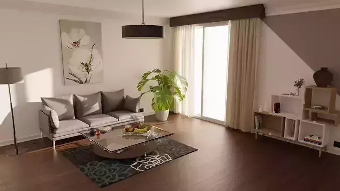 Modern Living Room 3D Scene
