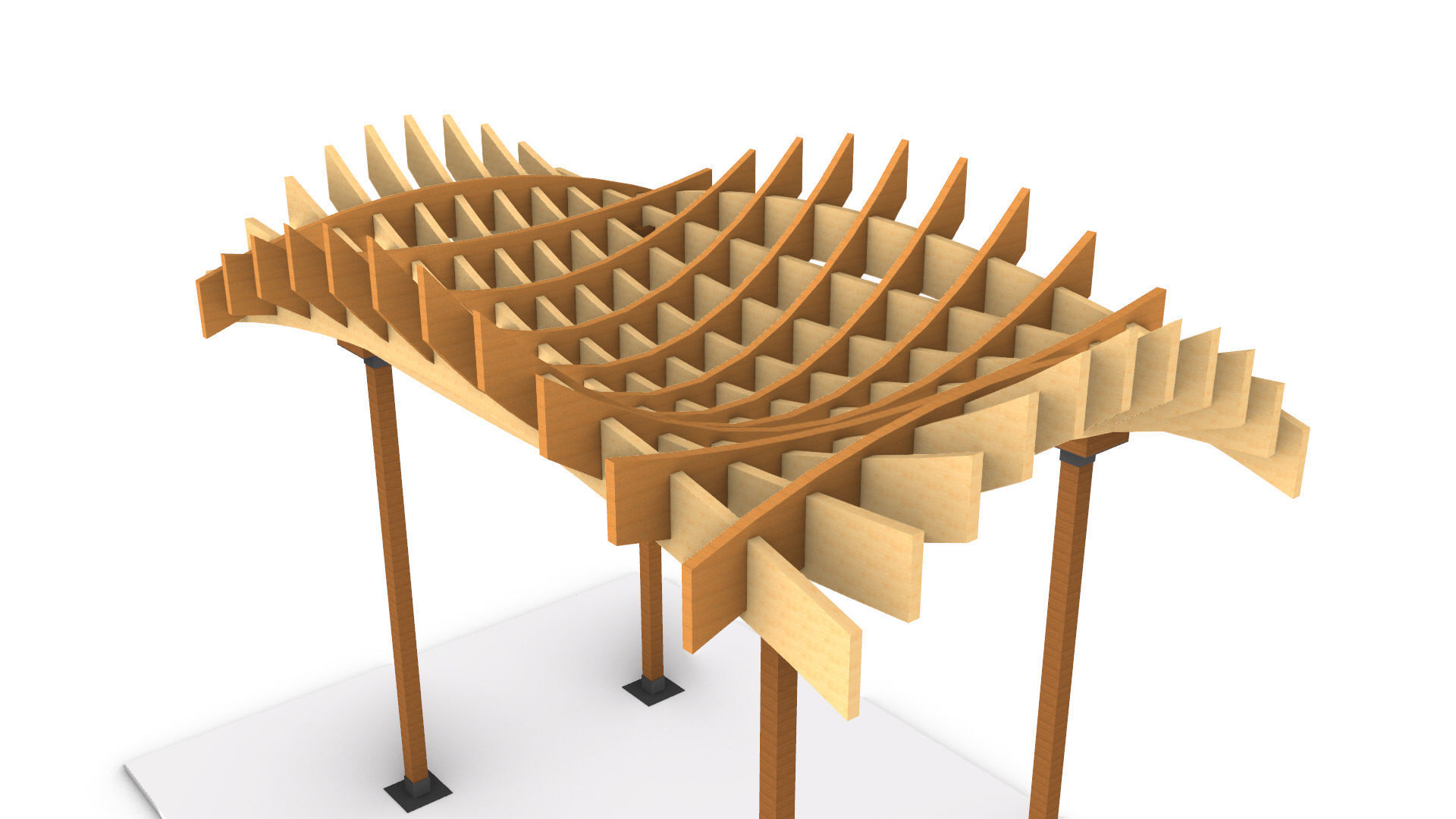 Wavy Parametric Pergola 02 3D model_9