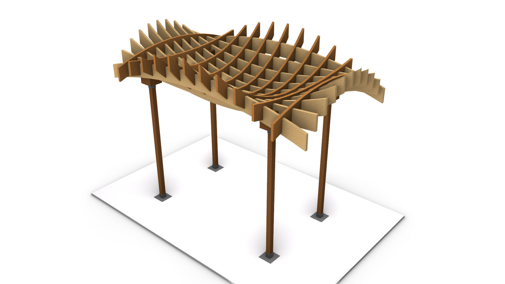 Wavy Parametric Pergola 02 3D model_5