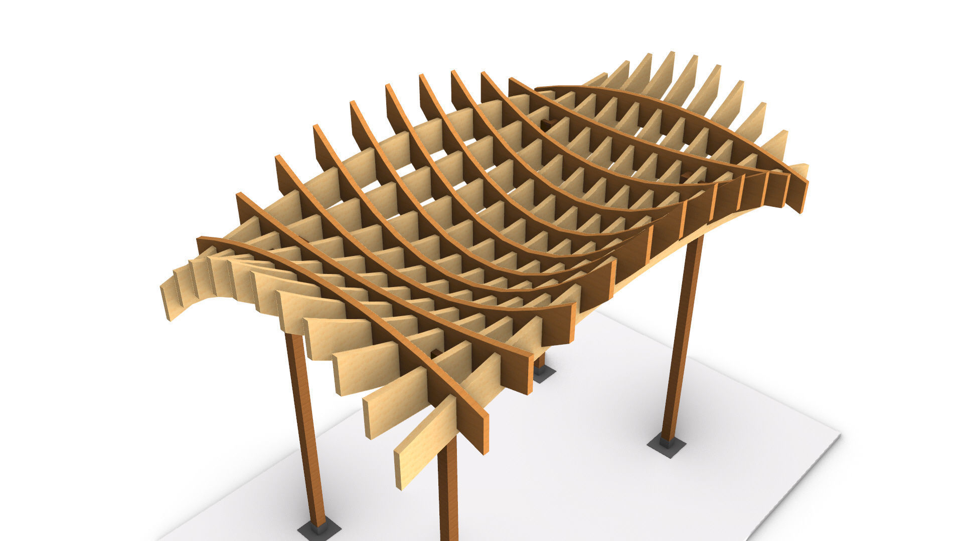Wavy Parametric Pergola 02 3D model_10