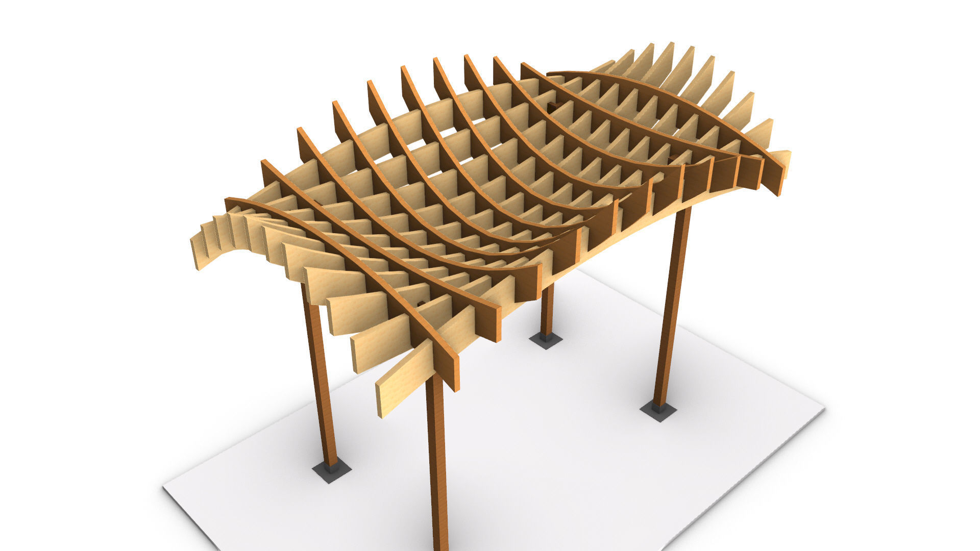 Wavy Parametric Pergola 02 3D model_4