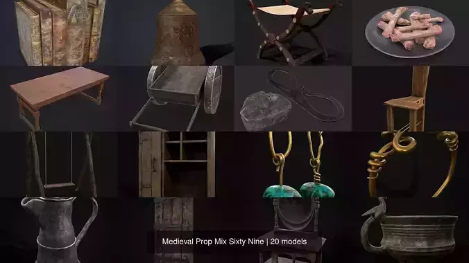 Medieval Prop Mix Sixty Nine 3D Model Collection