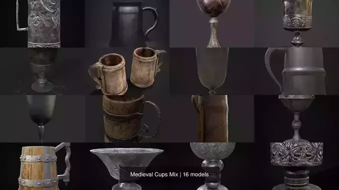 Medieval Cups Mix 3D Model Collection