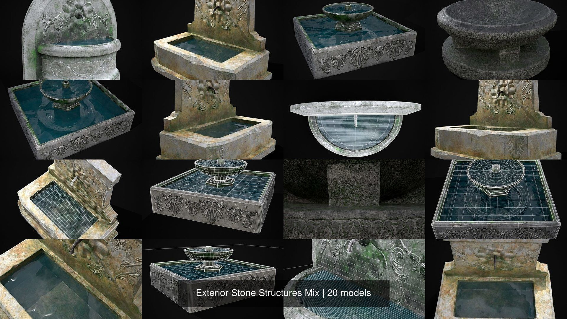 Exterior Stone Structures Mix 3D Model Collection_22