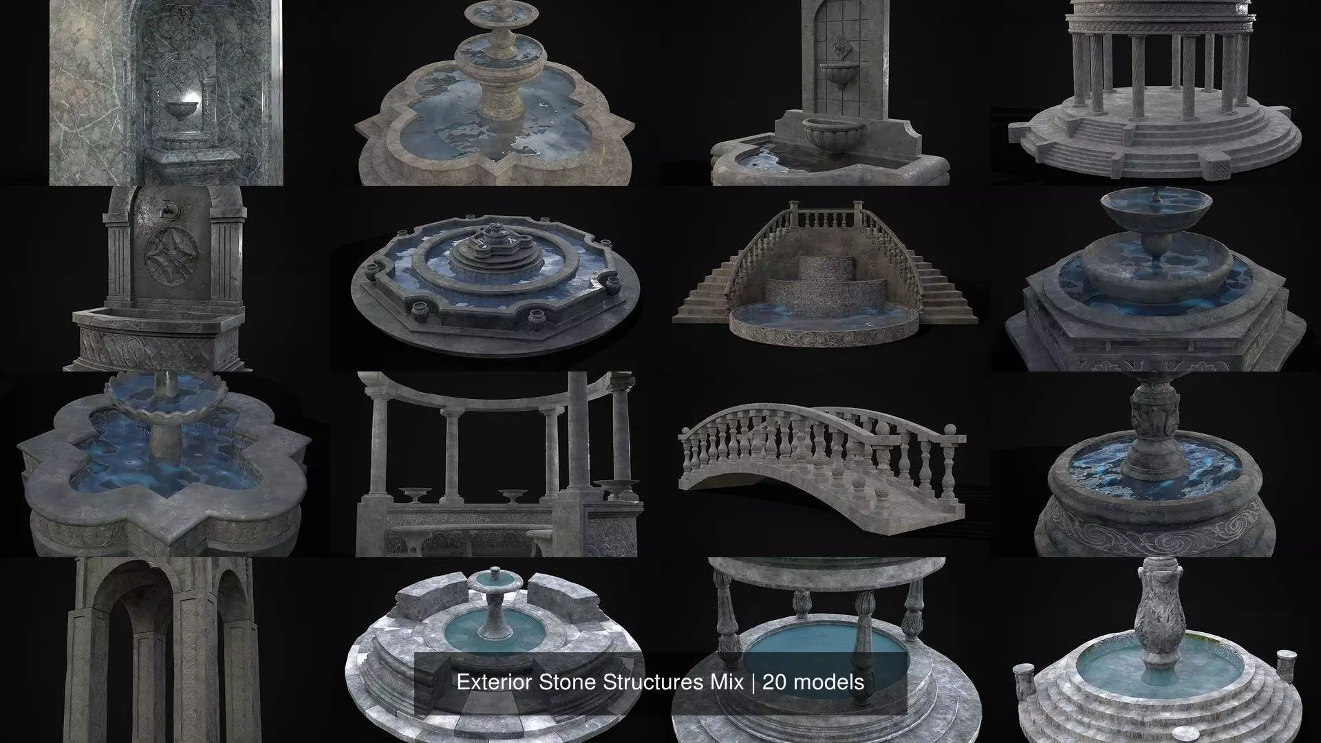 Exterior Stone Structures Mix 3D Model Collection_0