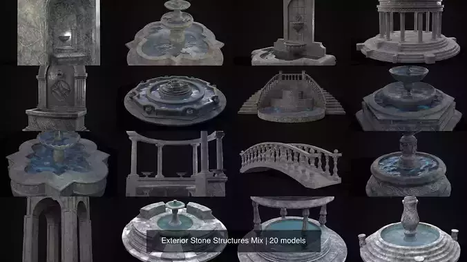 Exterior Stone Structures Mix 3D Model Collection