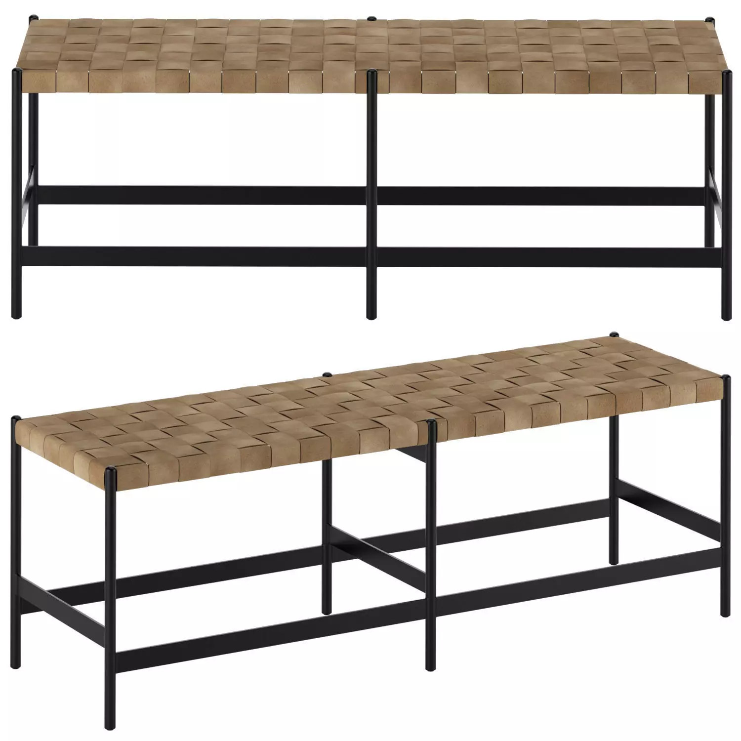 West Elm Woven Leather Bench 3D model_0