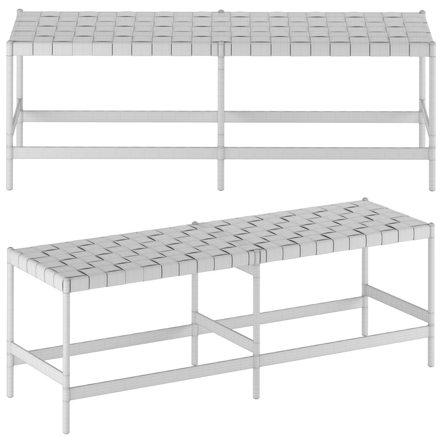 West Elm Woven Leather Bench 3D model_2