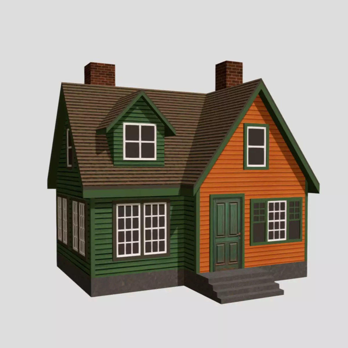 American Style Cottage - Town House Model Low-poly 3D model_0