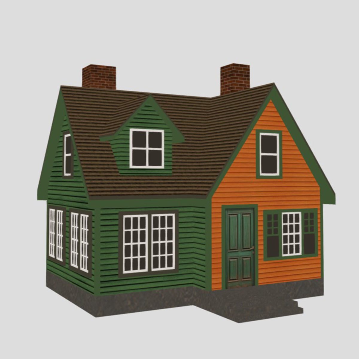 American Style Cottage - Town House Model Low-poly 3D model_8