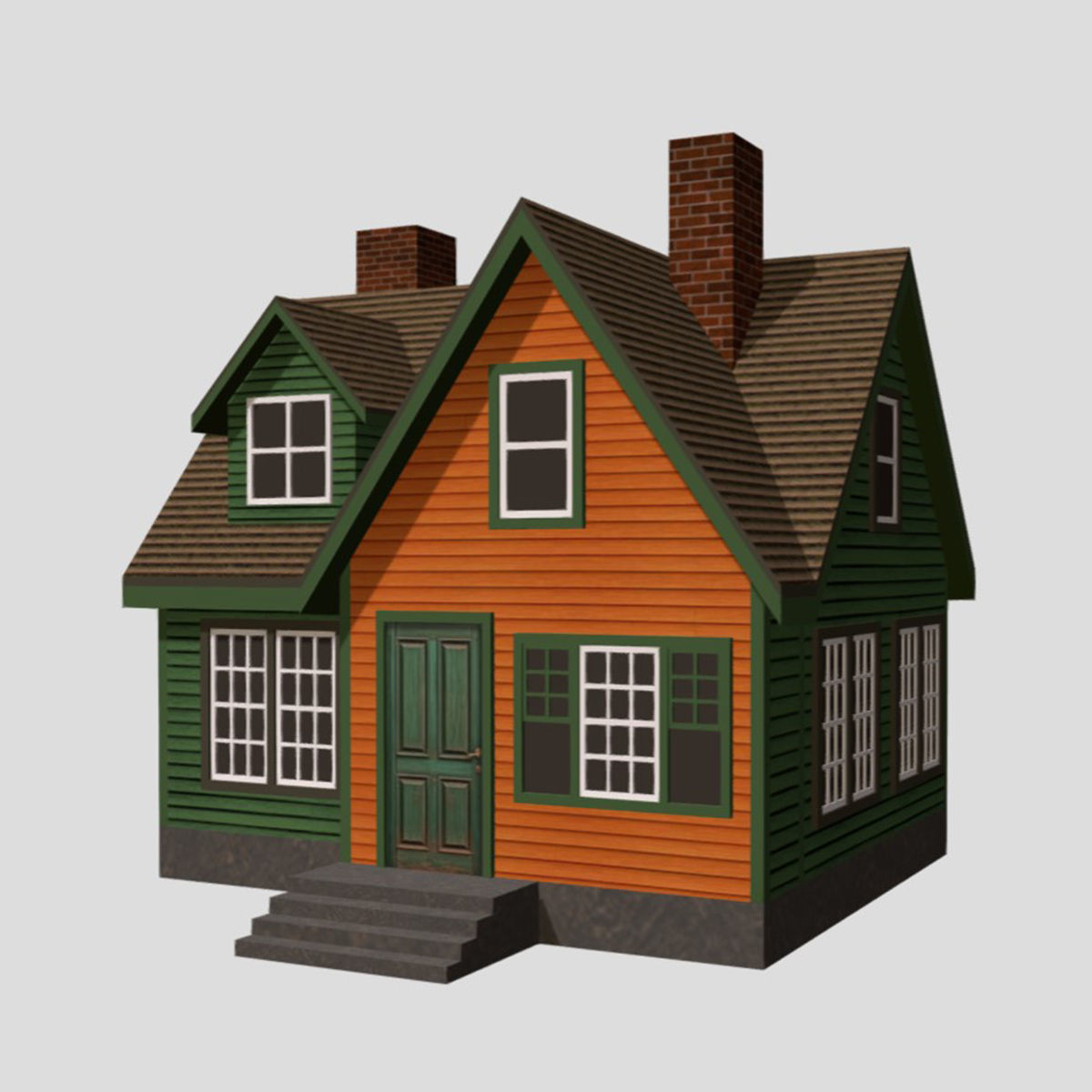 American Style Cottage - Town House Model Low-poly 3D model_1