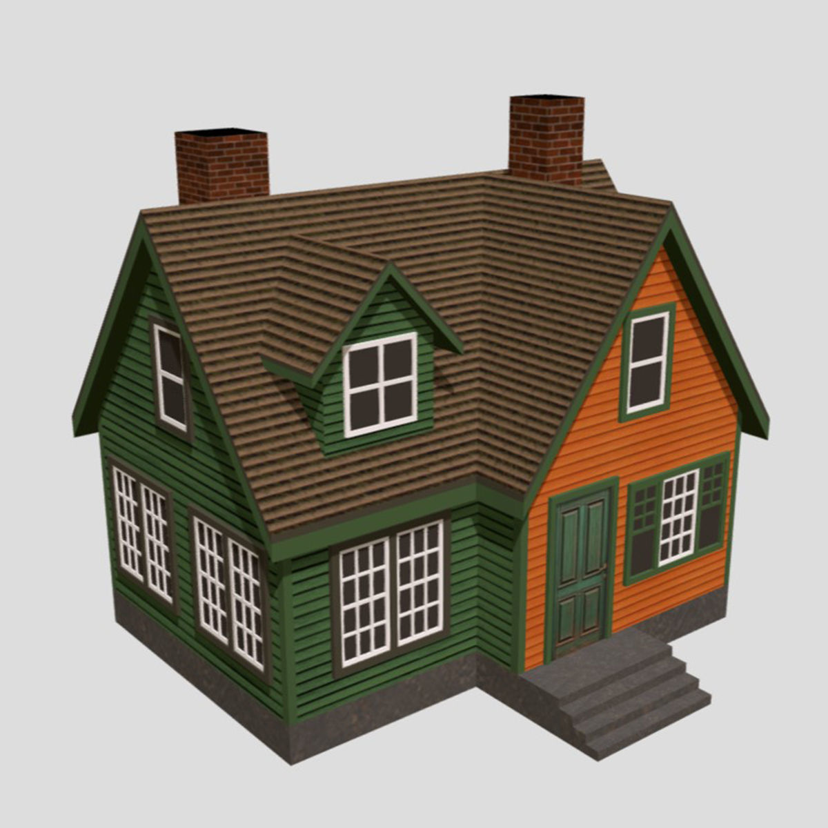 American Style Cottage - Town House Model Low-poly 3D model_5