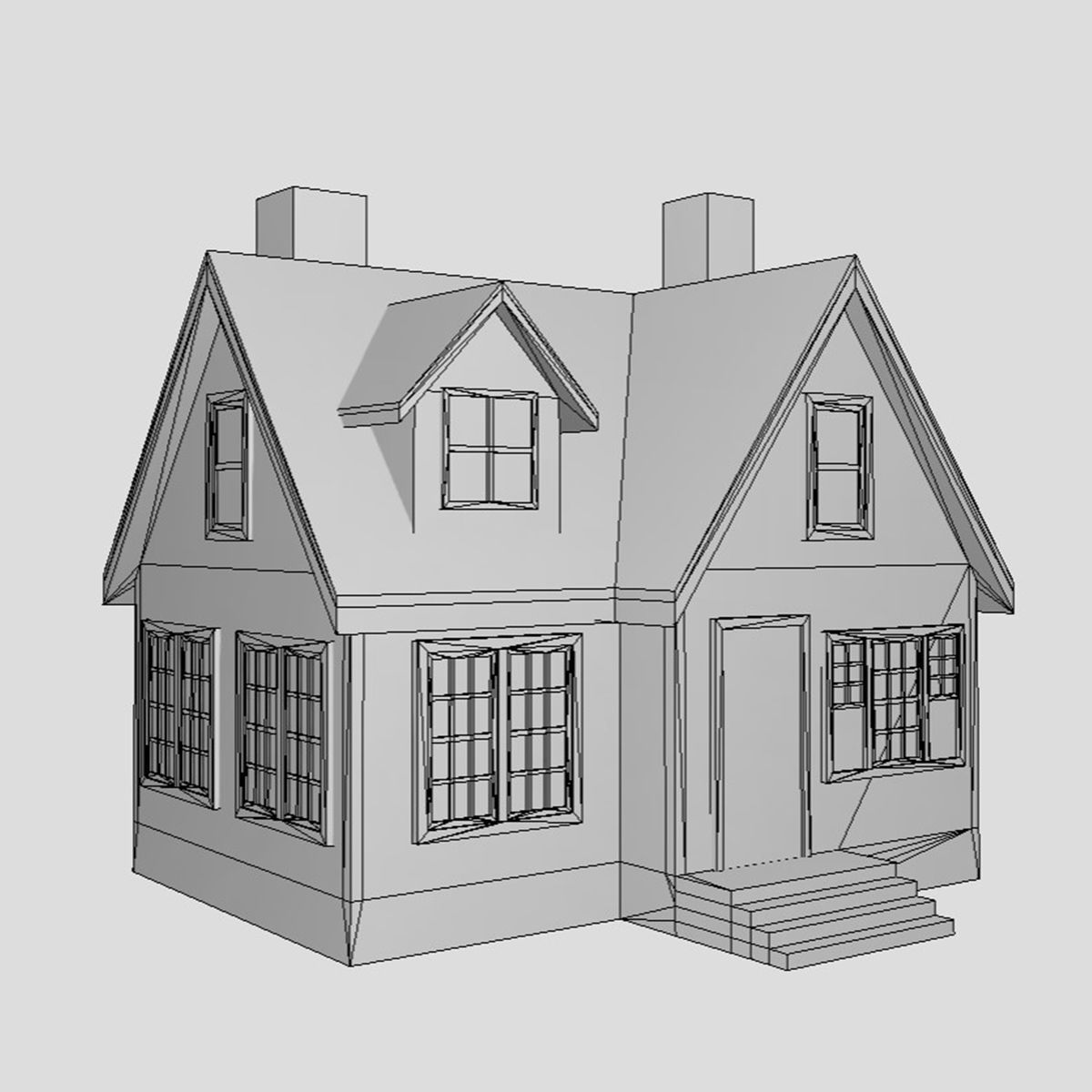 American Style Cottage - Town House Model Low-poly 3D model_6