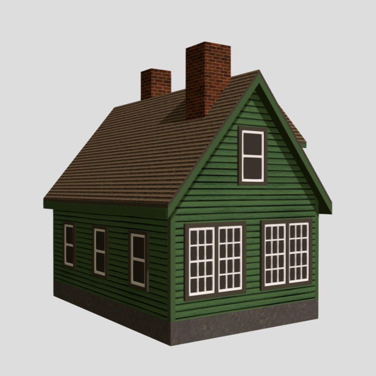 American Style Cottage - Town House Model Low-poly 3D model_2
