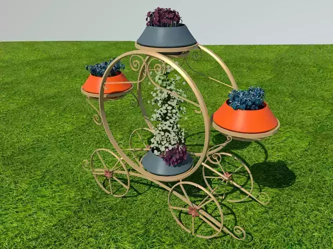 Golden carriage flowerpot with flowers