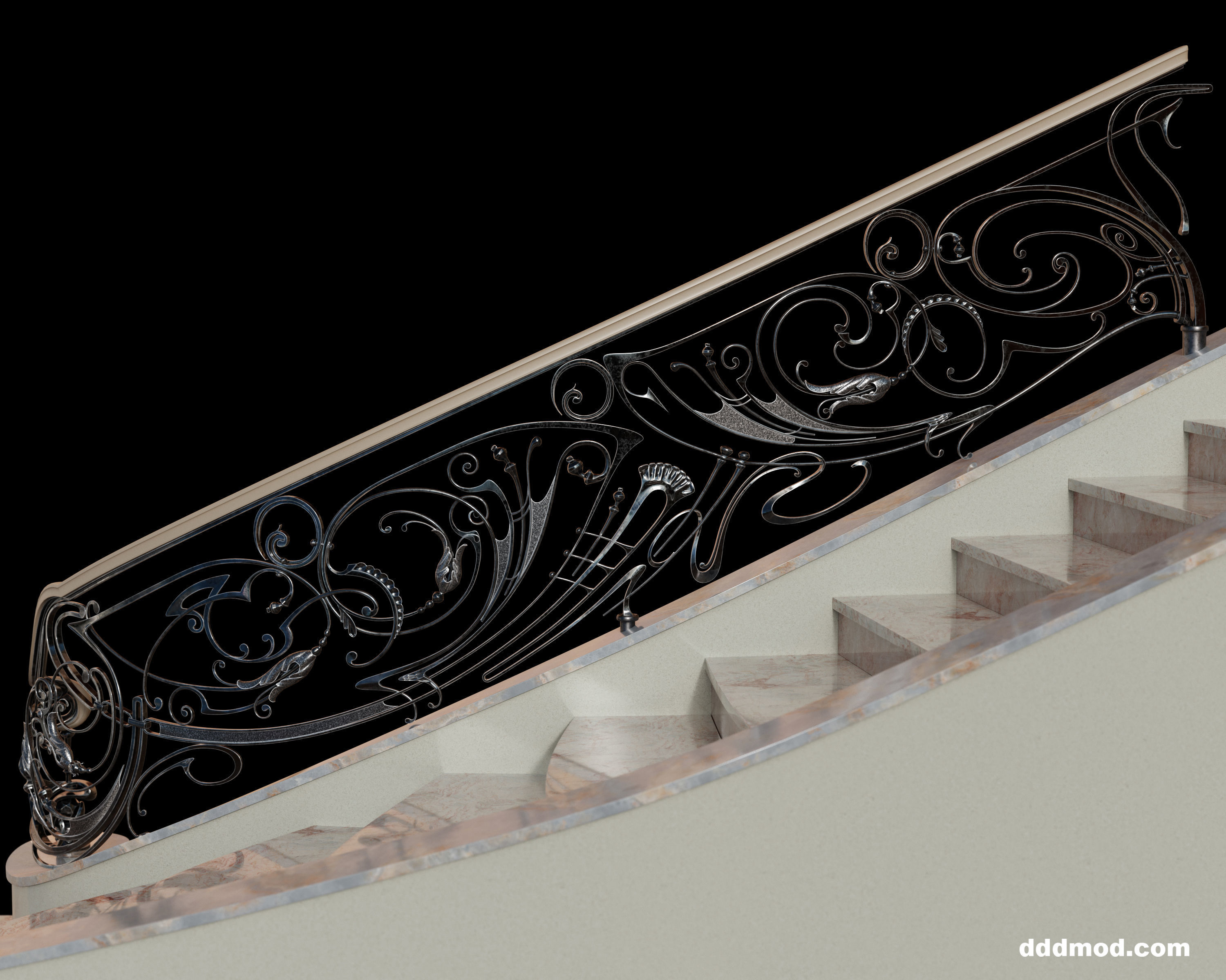 stair railing forging modern turn 3D model_6