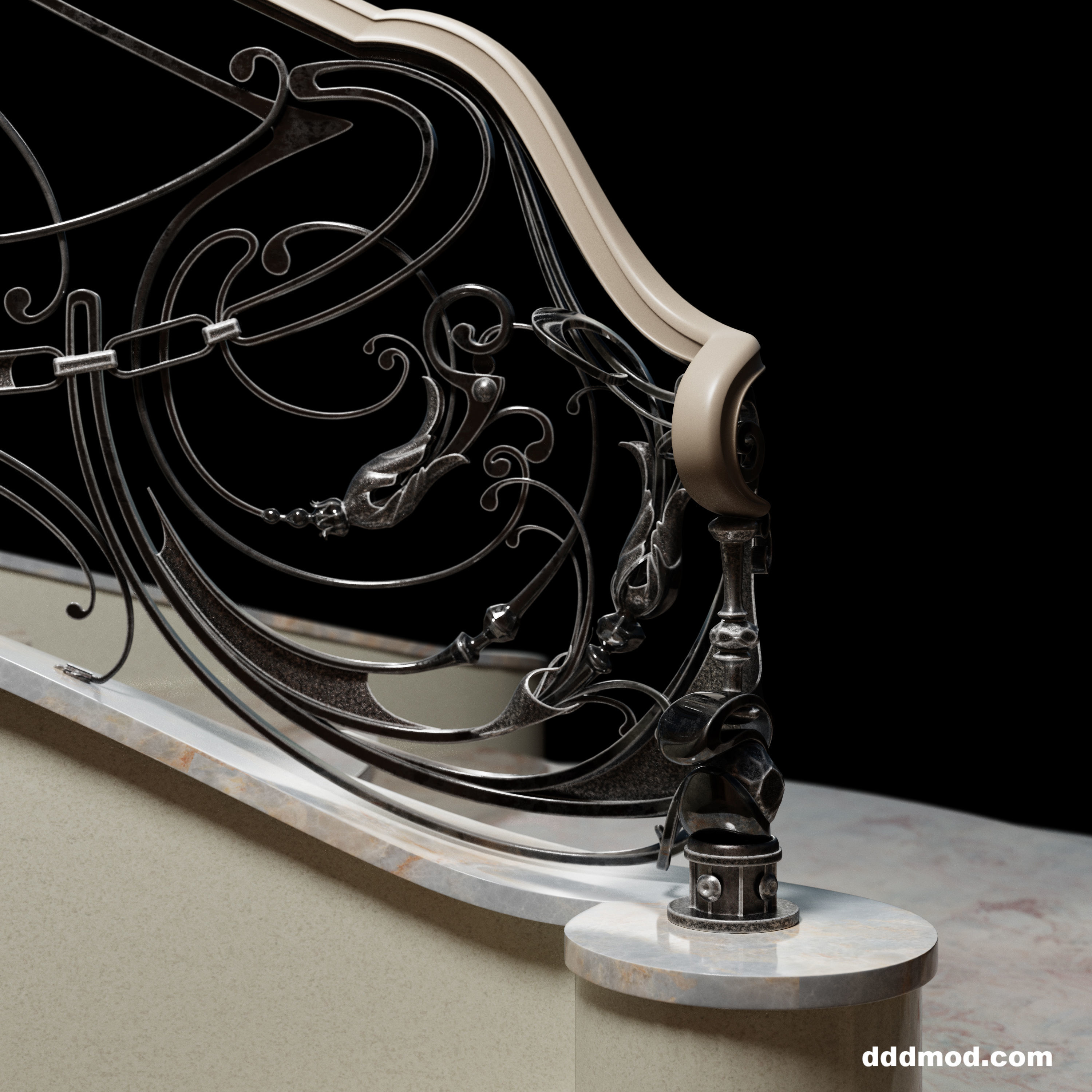 stair railing forging modern turn 3D model_2