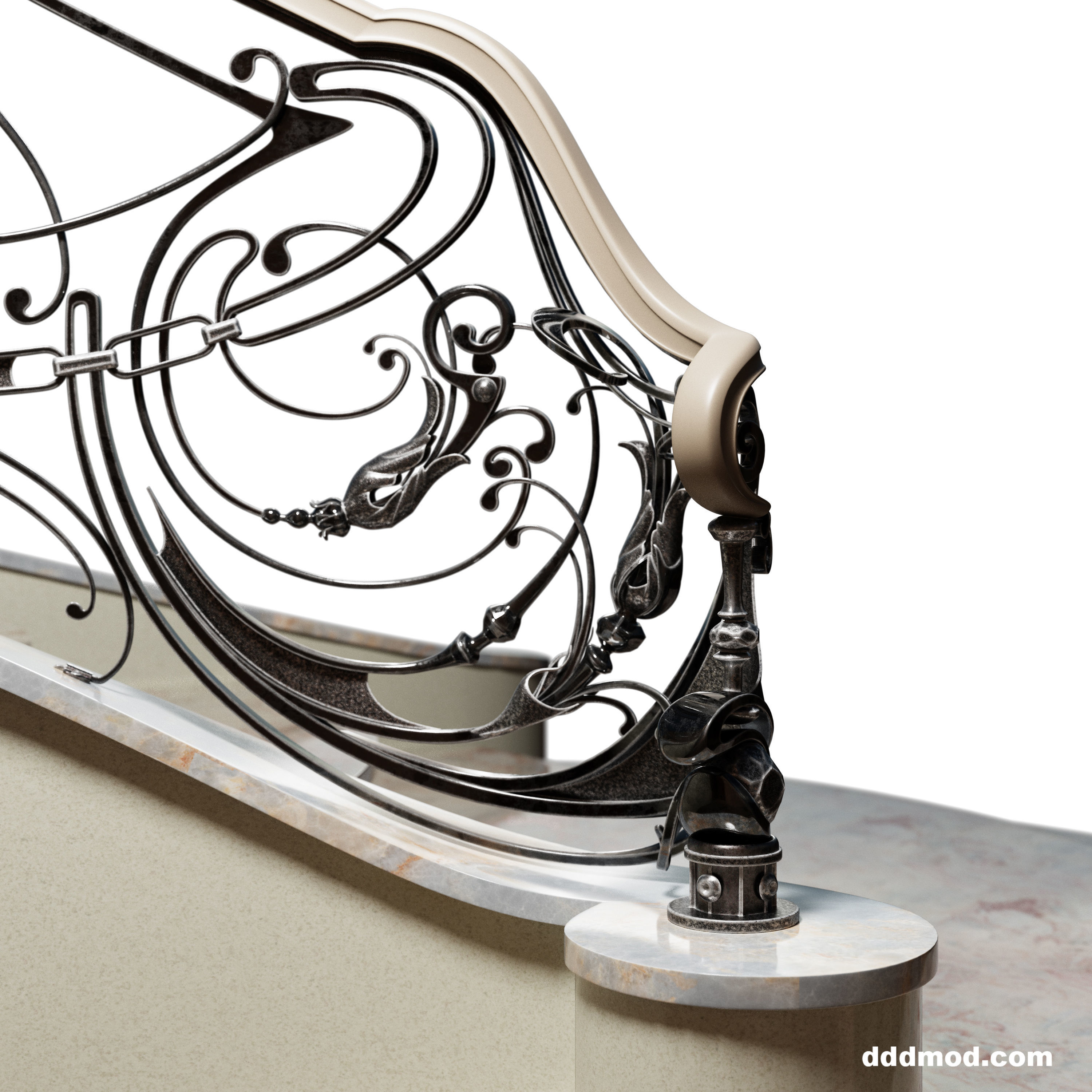 stair railing forging modern turn 3D model_3