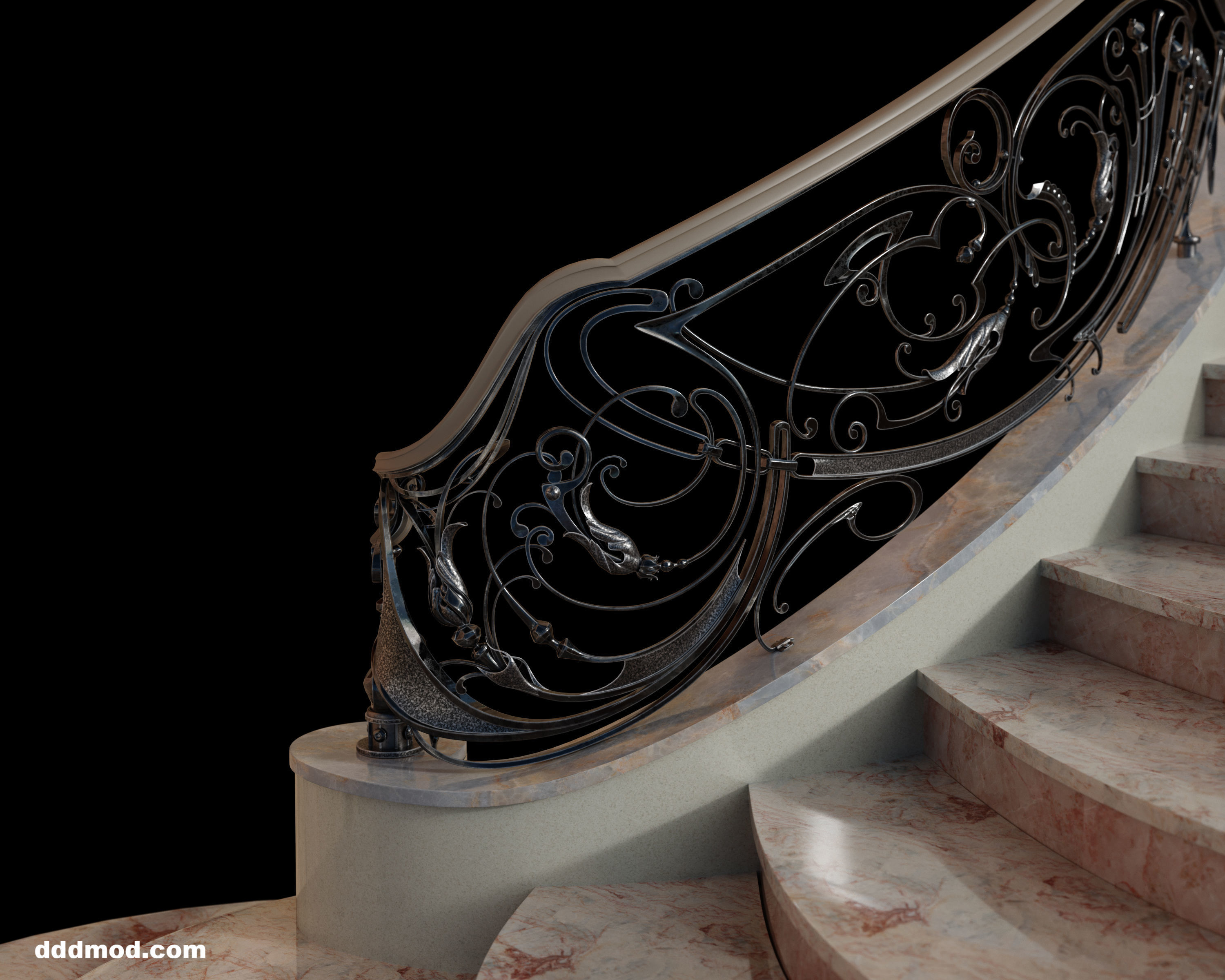 stair railing forging modern turn 3D model_4