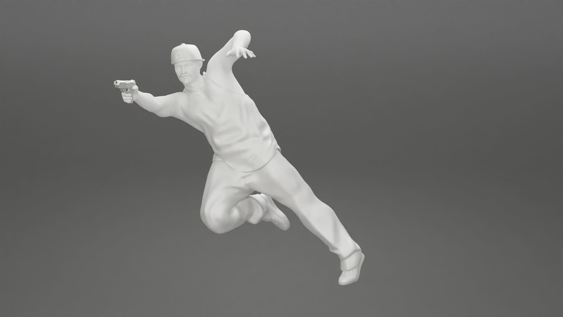 Gangster in cap shooting gun leaning out the window of the car 3D print model_29