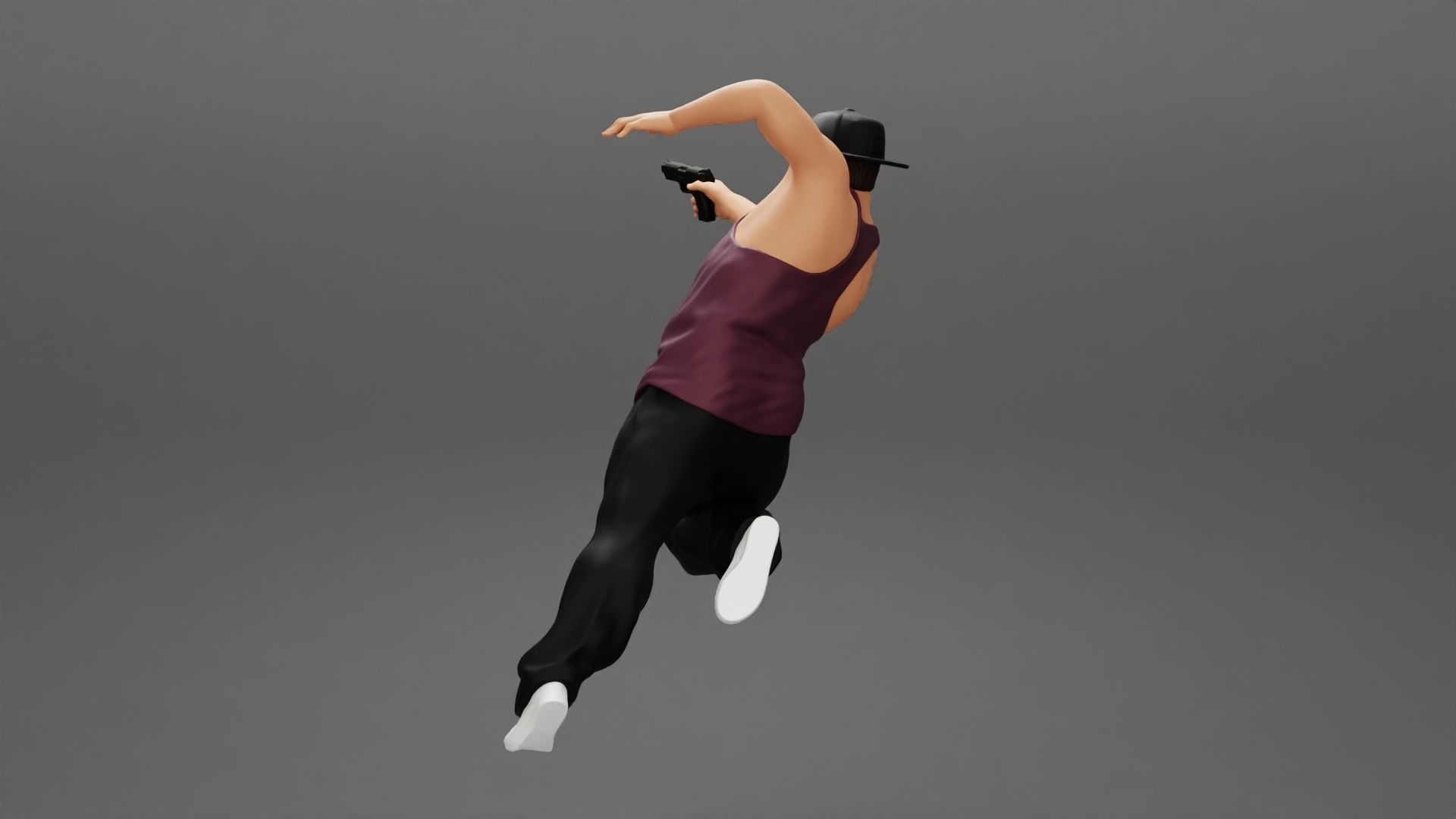 Gangster in cap shooting gun leaning out the window of the car 3D print model_10