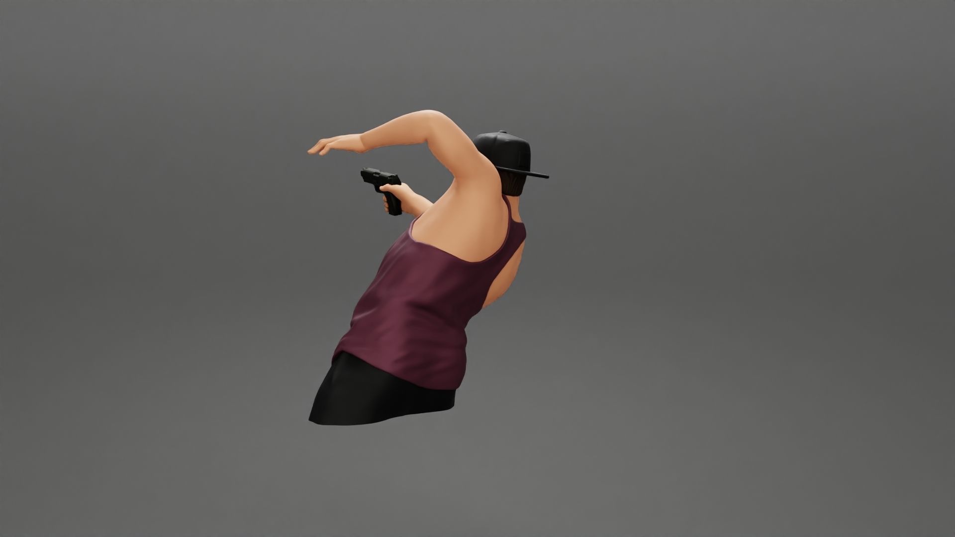 Gangster in cap shooting gun leaning out the window of the car 3D print model_15