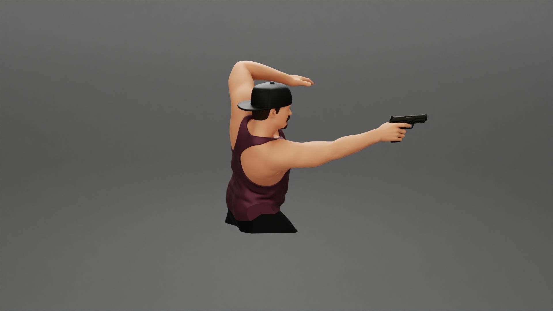 Gangster in cap shooting gun leaning out the window of the car 3D print model_13