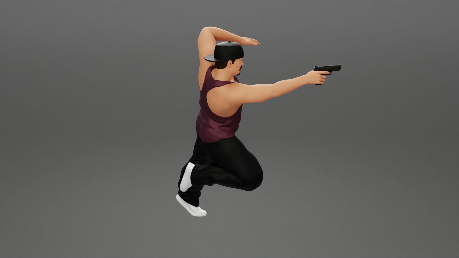 Gangster in cap shooting gun leaning out the window of the car 3D print model_8