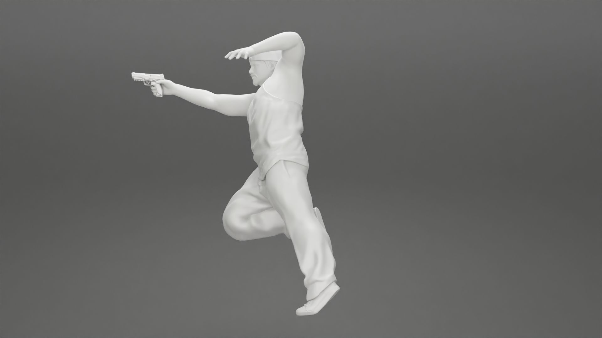 Gangster in cap shooting gun leaning out the window of the car 3D print model_28