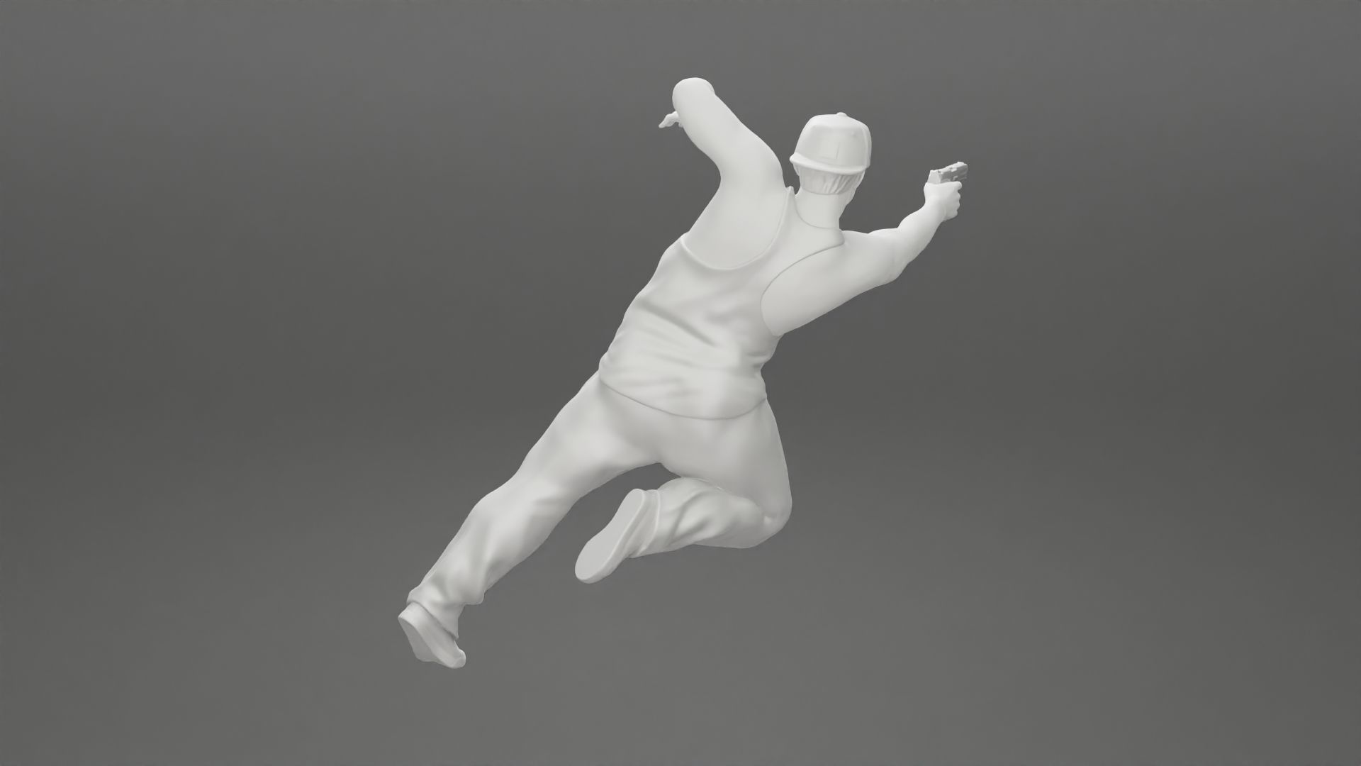 Gangster in cap shooting gun leaning out the window of the car 3D print model_26