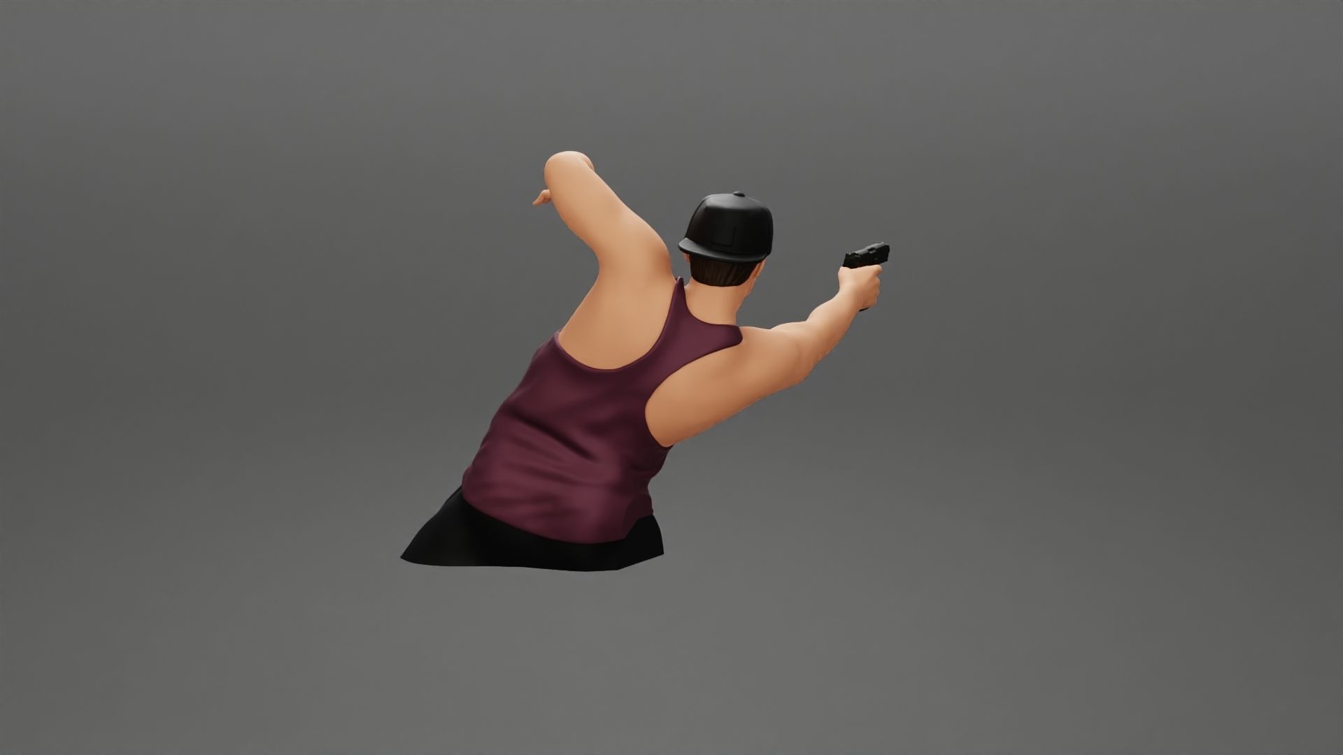 Gangster in cap shooting gun leaning out the window of the car 3D print model_14