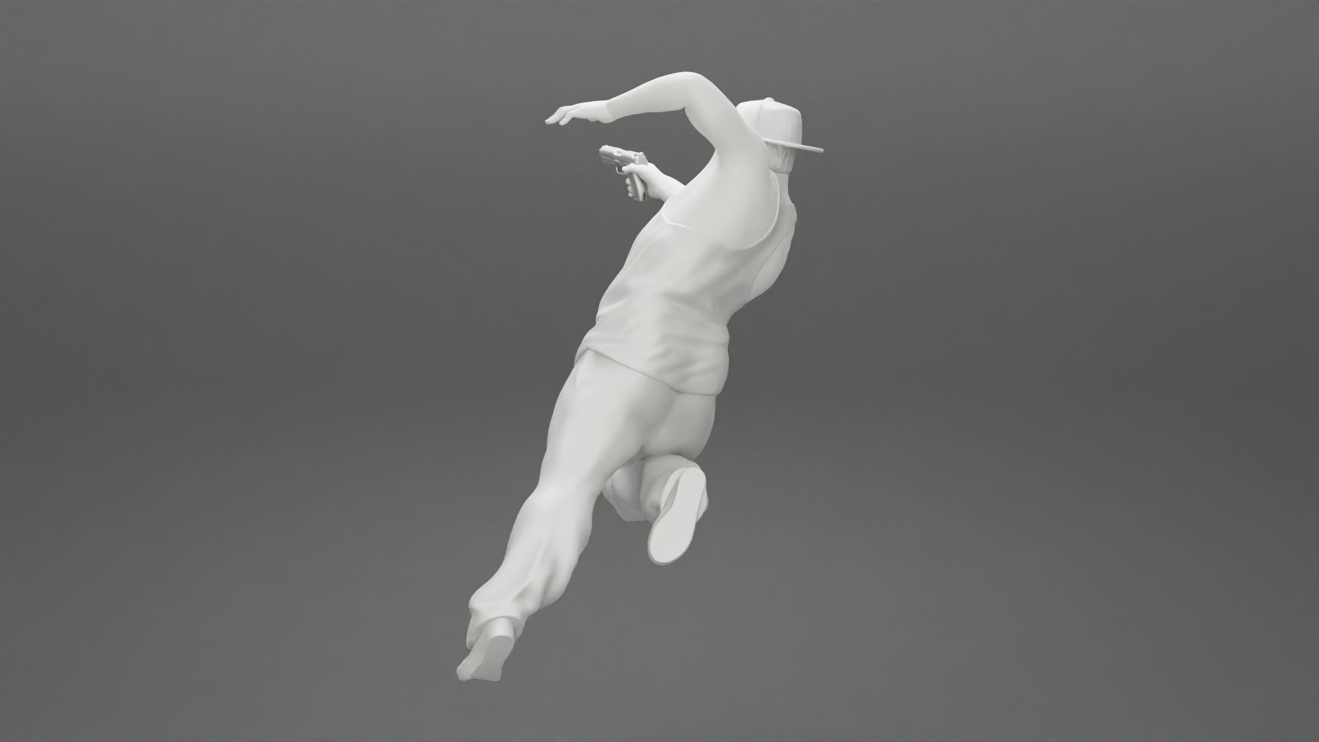 Gangster in cap shooting gun leaning out the window of the car 3D print model_27