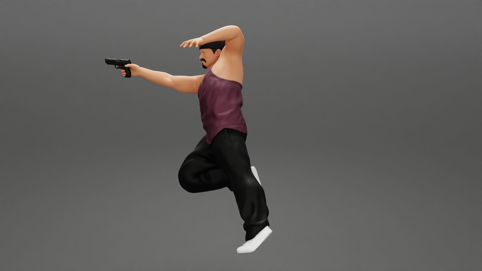 Gangster in cap shooting gun leaning out the window of the car 3D print model_11