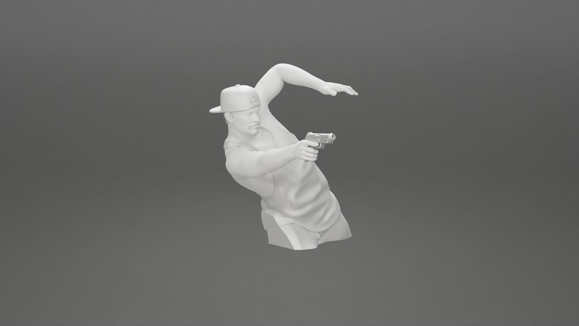 Gangster in cap shooting gun leaning out the window of the car 3D print model_30