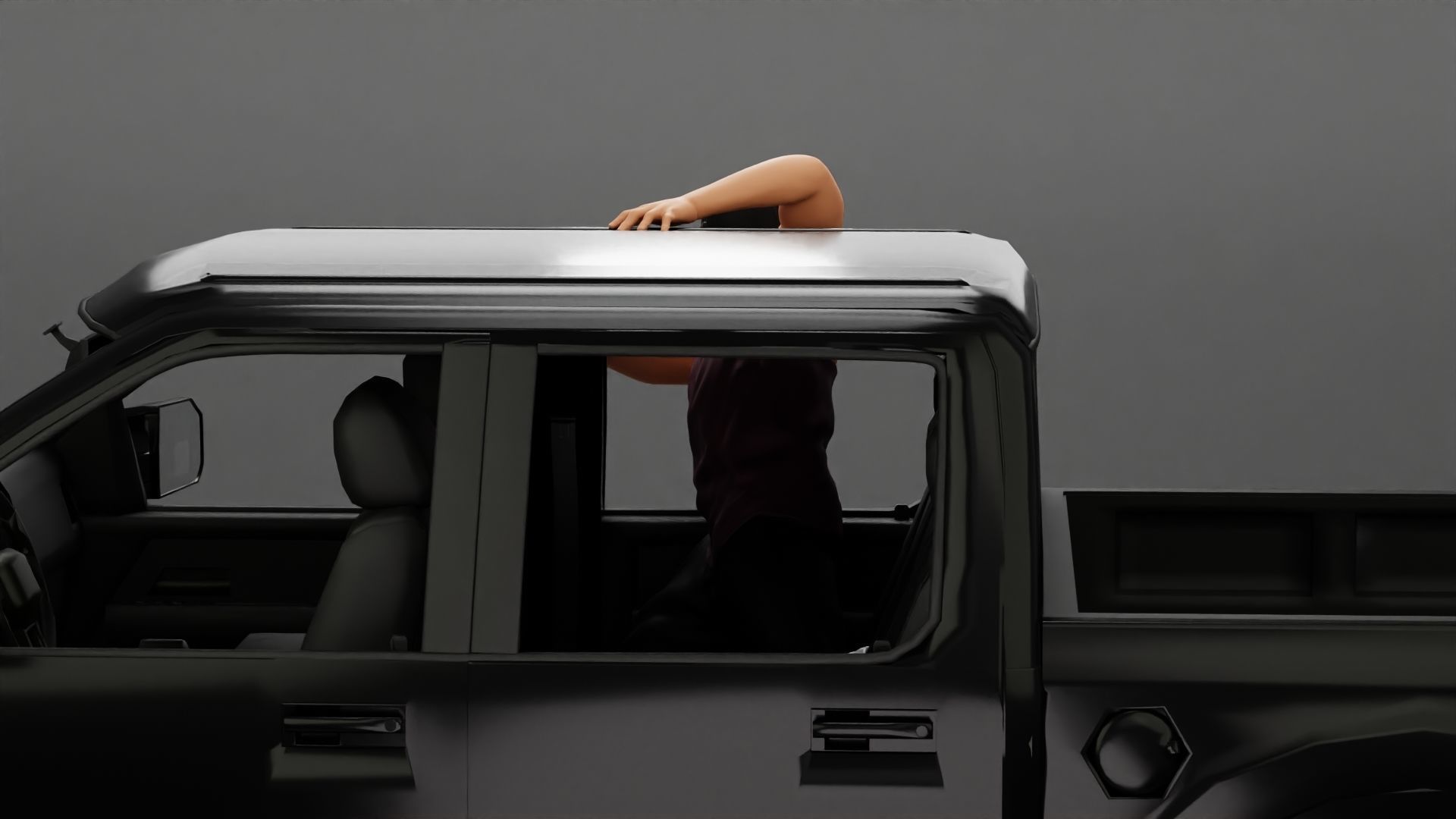 Gangster in cap shooting gun leaning out the window of the car 3D print model_6