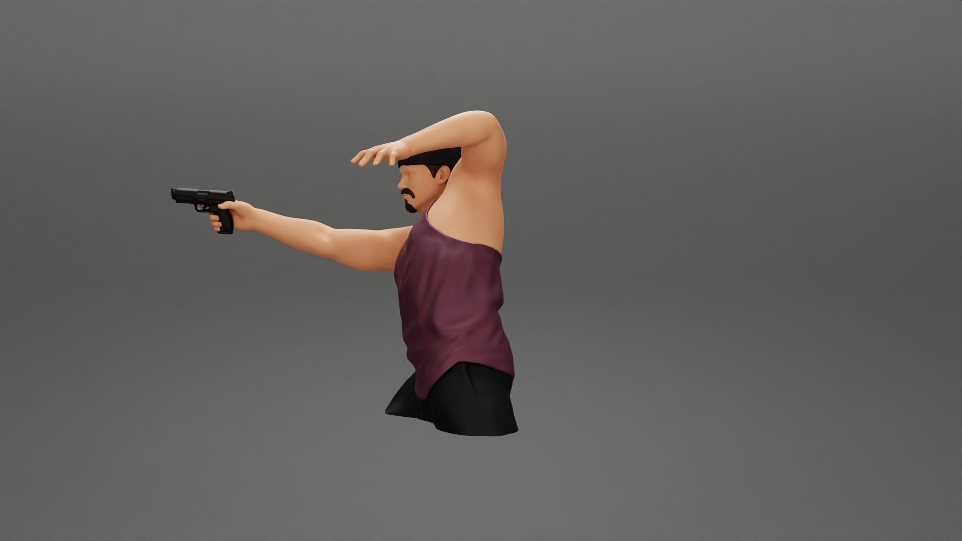 Gangster in cap shooting gun leaning out the window of the car 3D print model_16