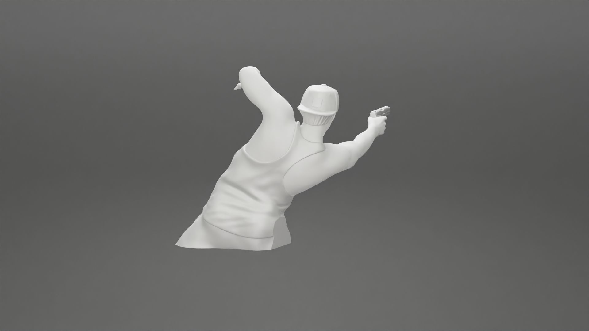 Gangster in cap shooting gun leaning out the window of the car 3D print model_32