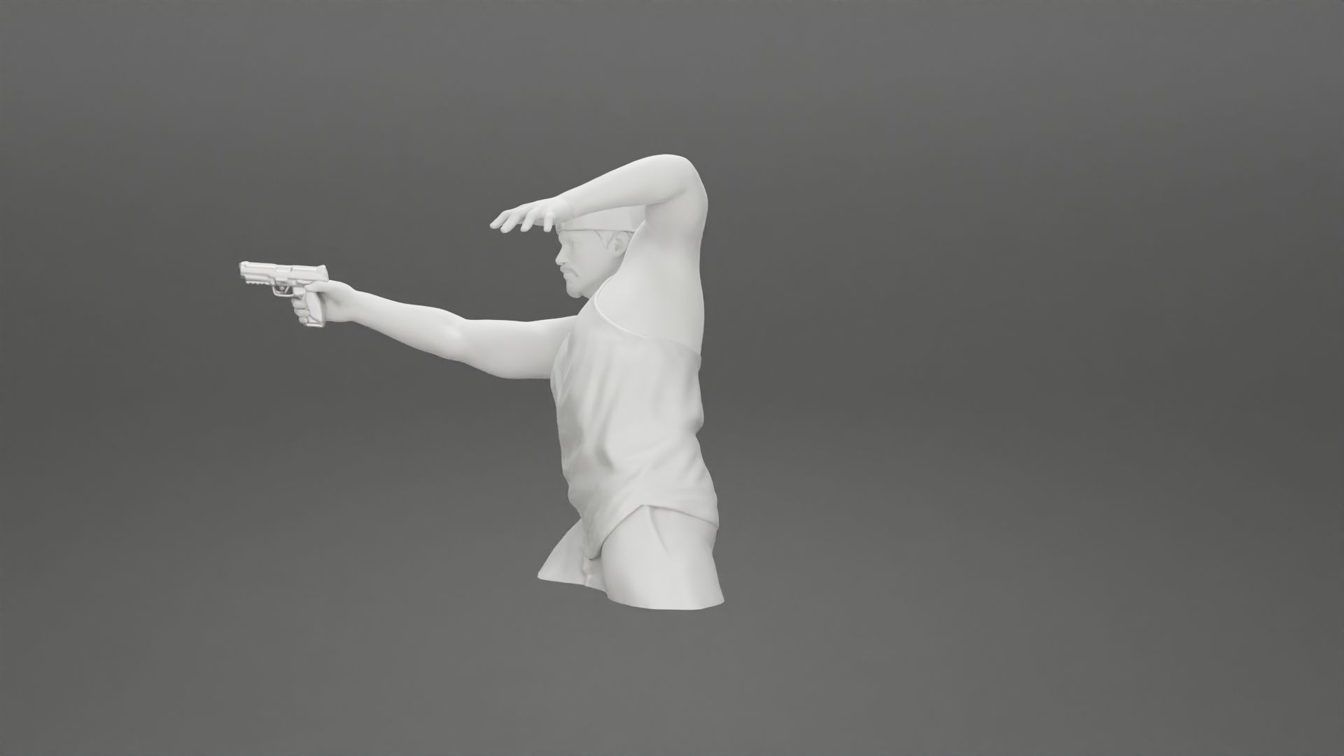 Gangster in cap shooting gun leaning out the window of the car 3D print model_34