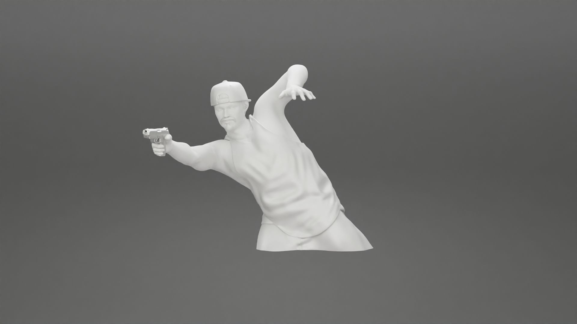 Gangster in cap shooting gun leaning out the window of the car 3D print model_35