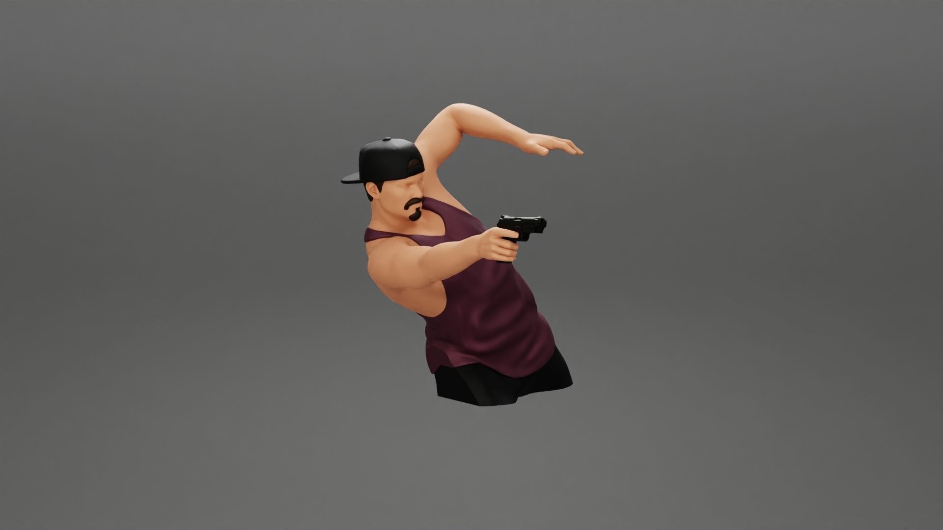 Gangster in cap shooting gun leaning out the window of the car 3D print model_2