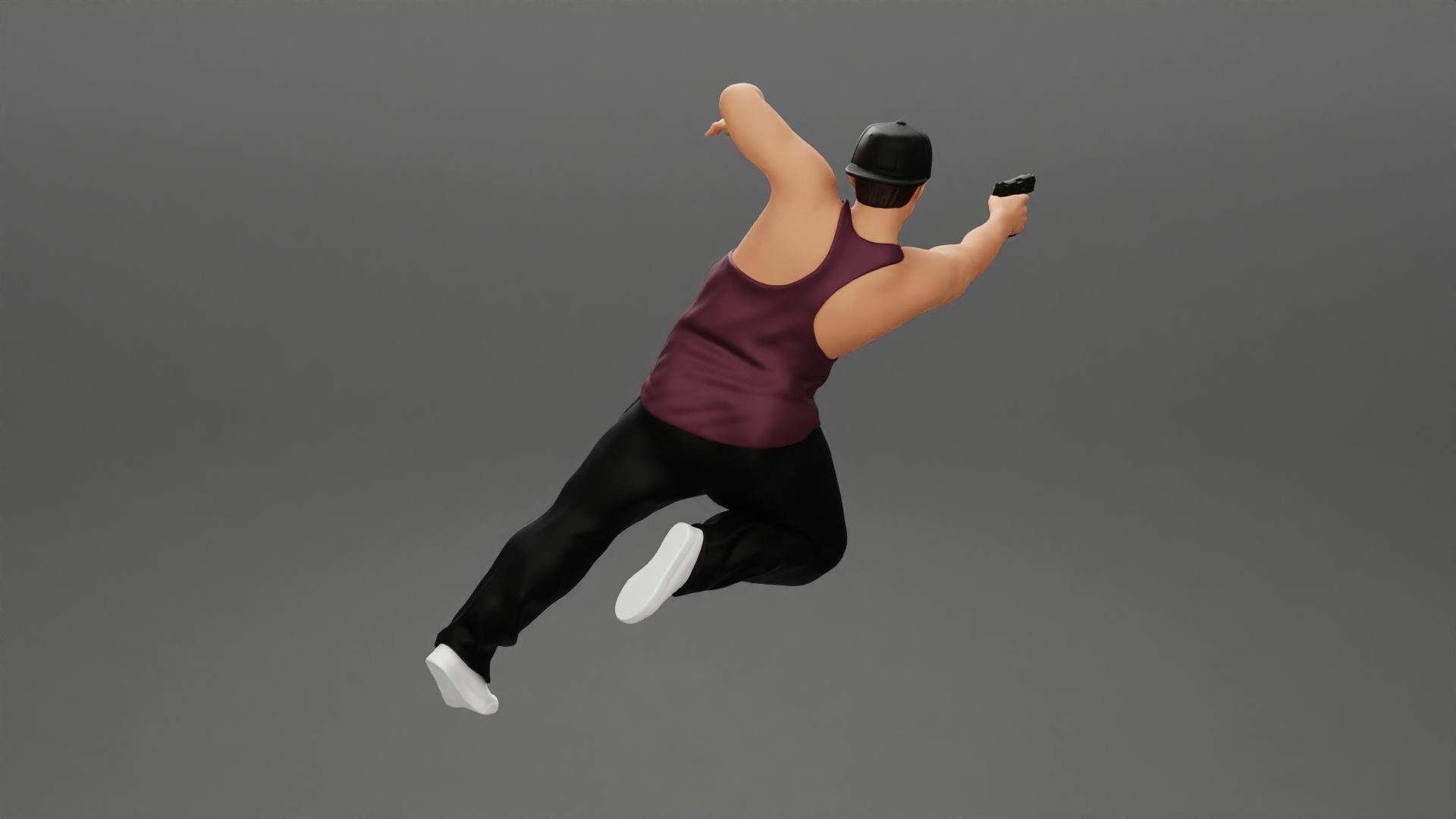 Gangster in cap shooting gun leaning out the window of the car 3D print model_9