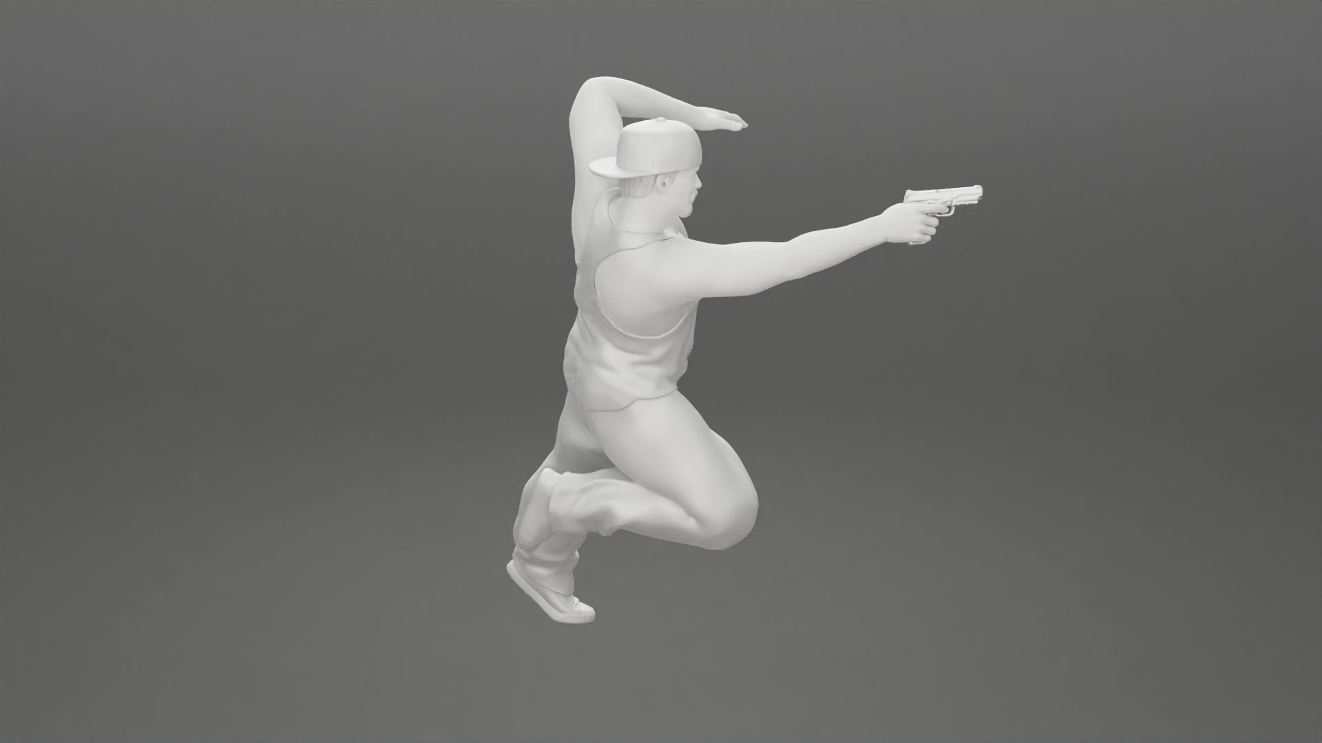 Gangster in cap shooting gun leaning out the window of the car 3D print model_25