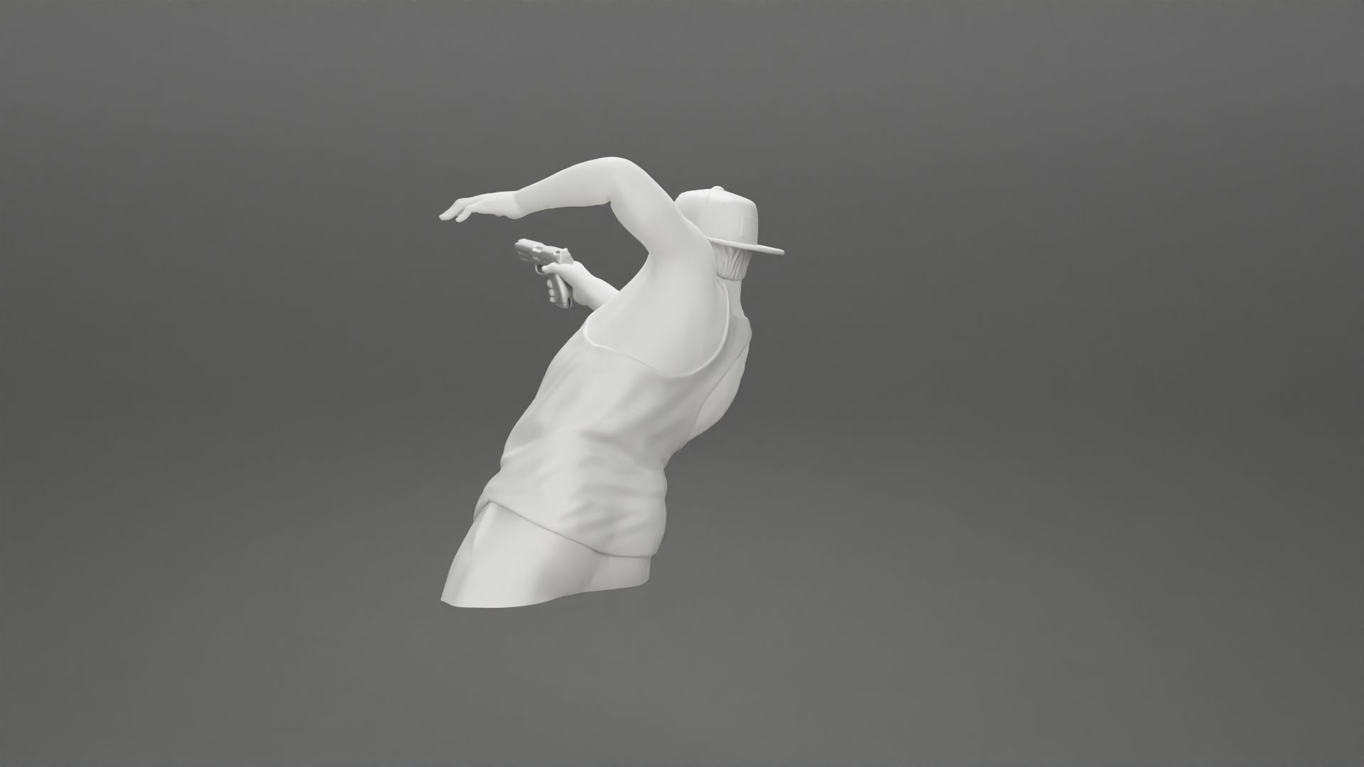 Gangster in cap shooting gun leaning out the window of the car 3D print model_33