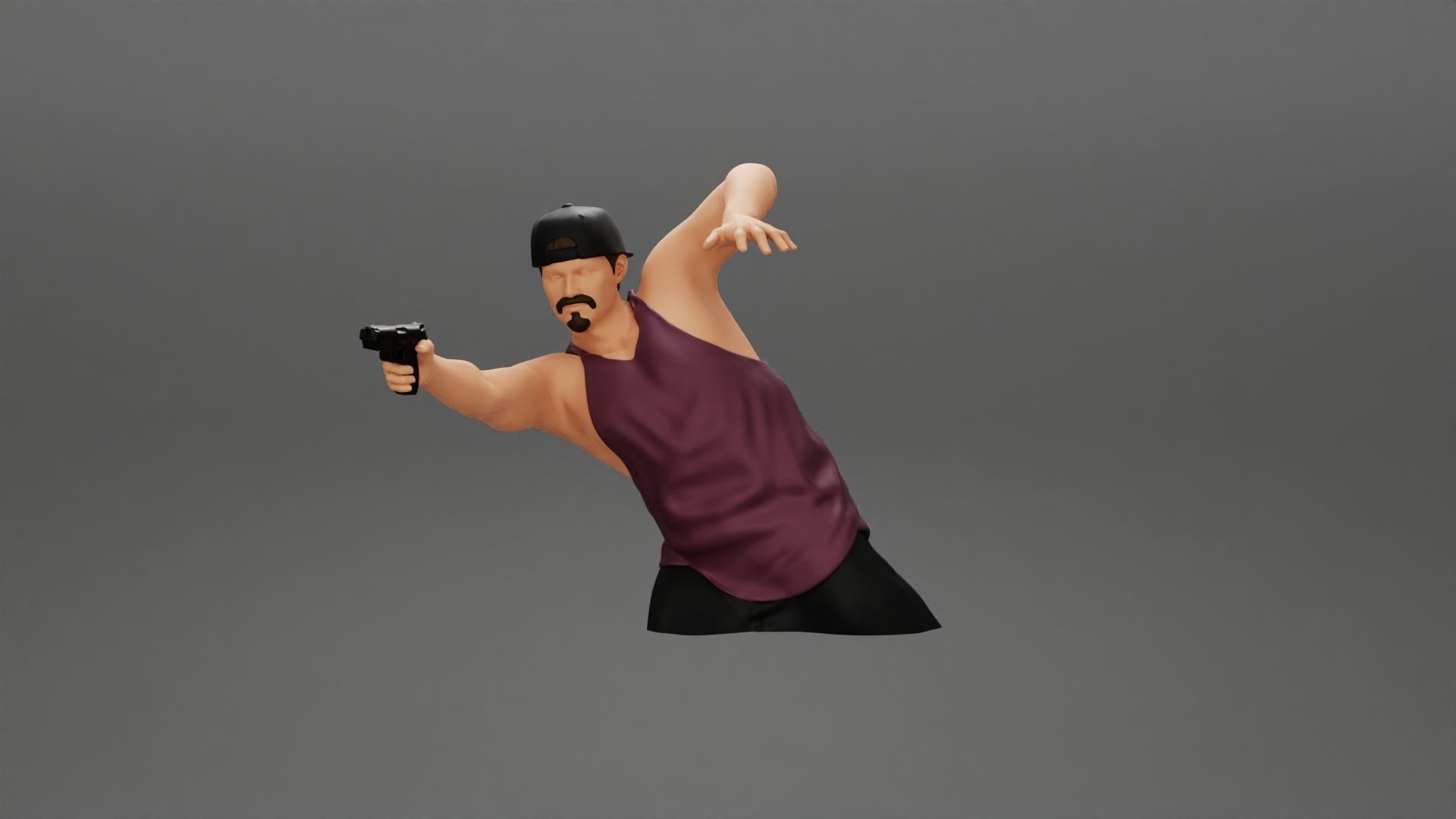 Gangster in cap shooting gun leaning out the window of the car 3D print model_17