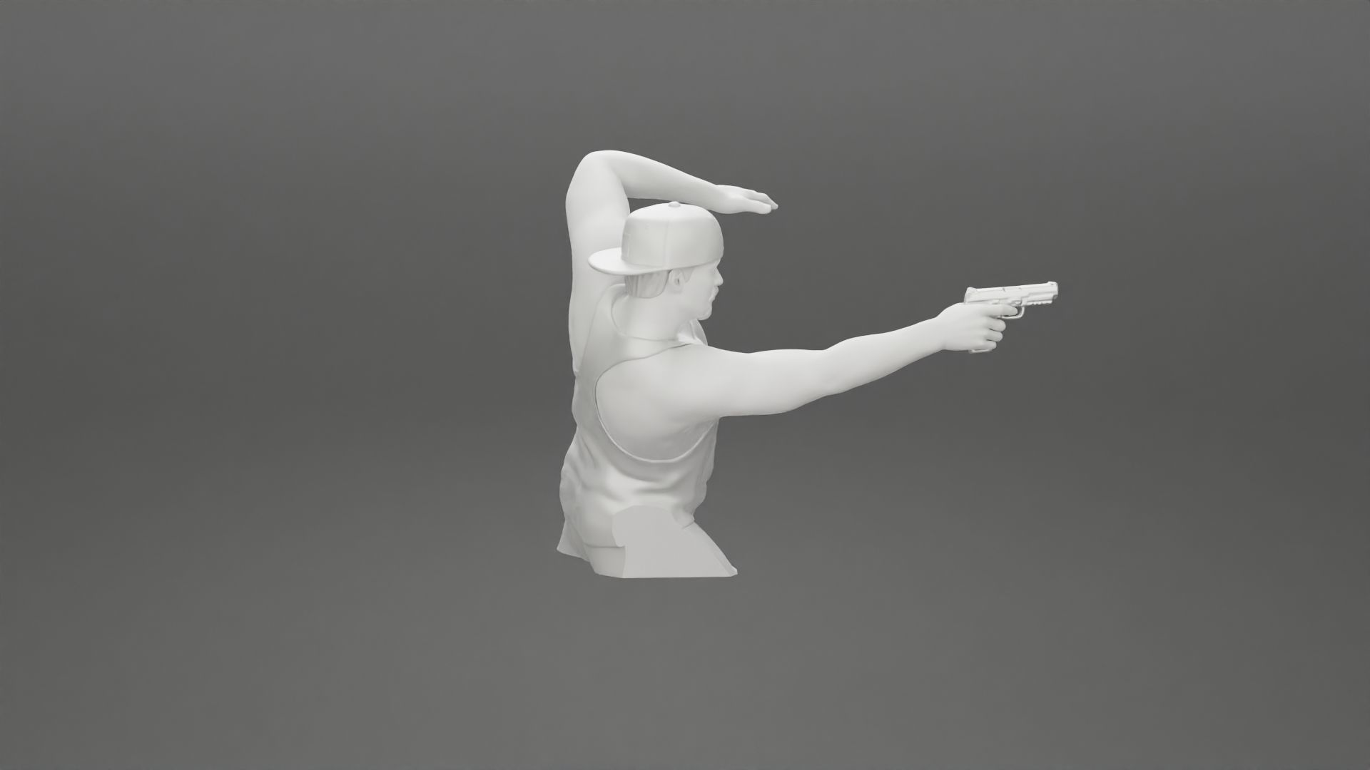 Gangster in cap shooting gun leaning out the window of the car 3D print model_31