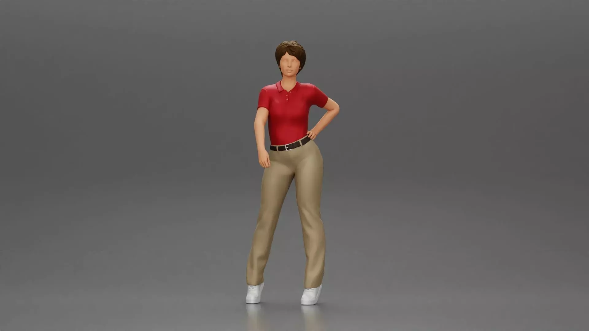 beautiful woman in polo shirt and pants with short hair 3D print model