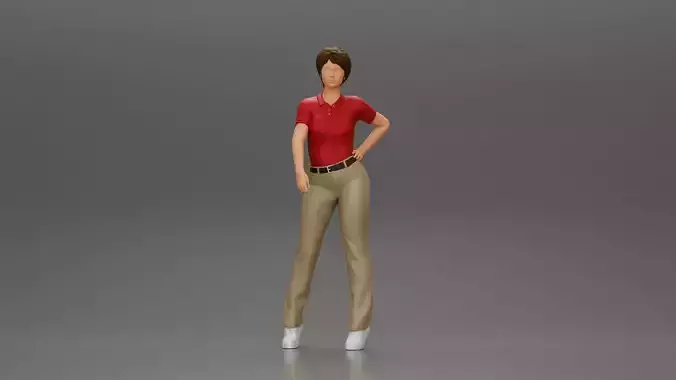 beautiful woman in polo shirt and pants with short hair