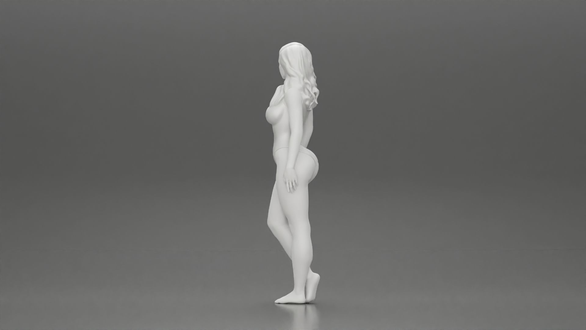 Attractive Young Woman Walking on Beach Holding Surfboard 3D print model_22