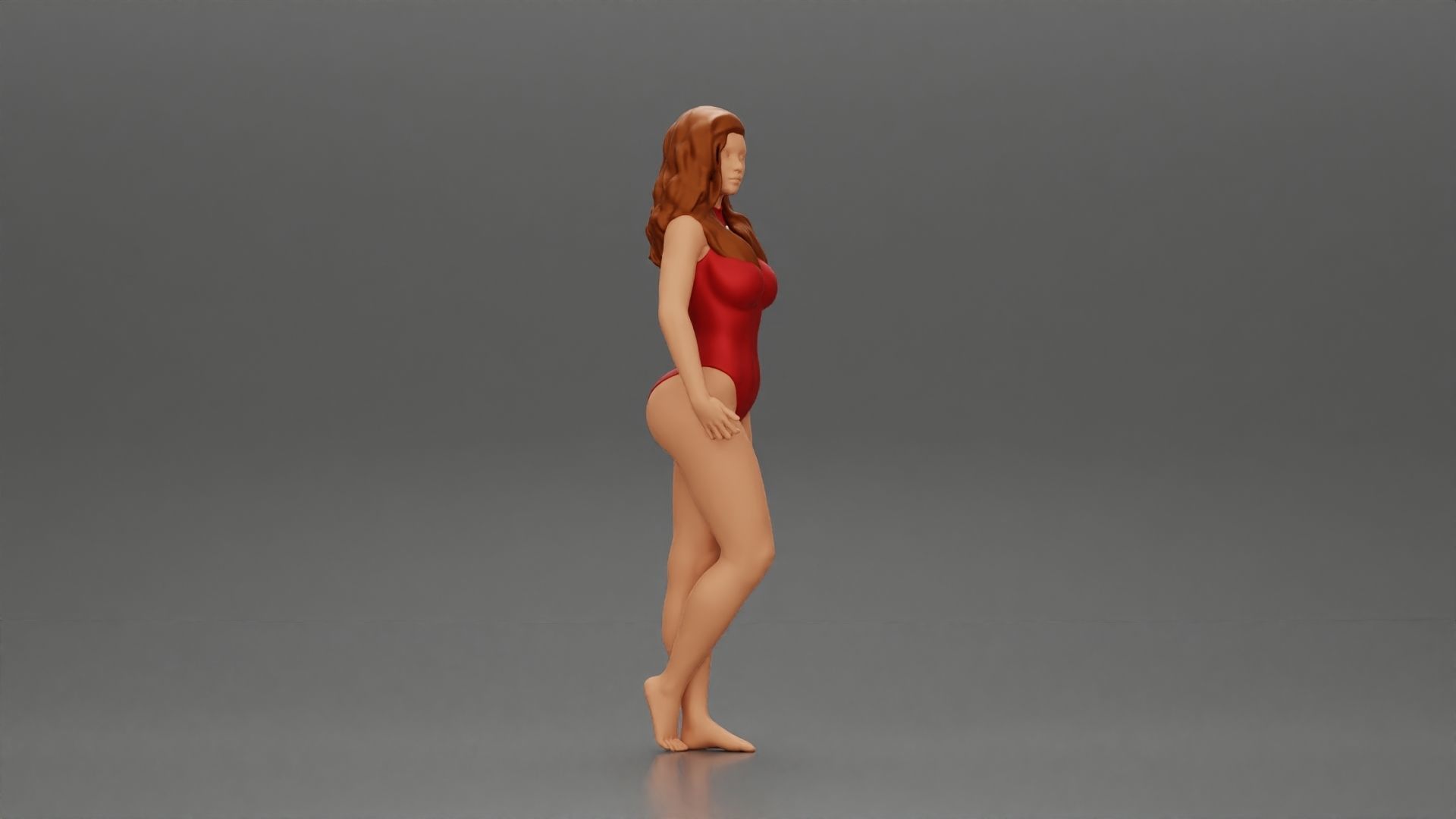 Attractive Young Woman Walking on Beach Holding Surfboard 3D print model_8