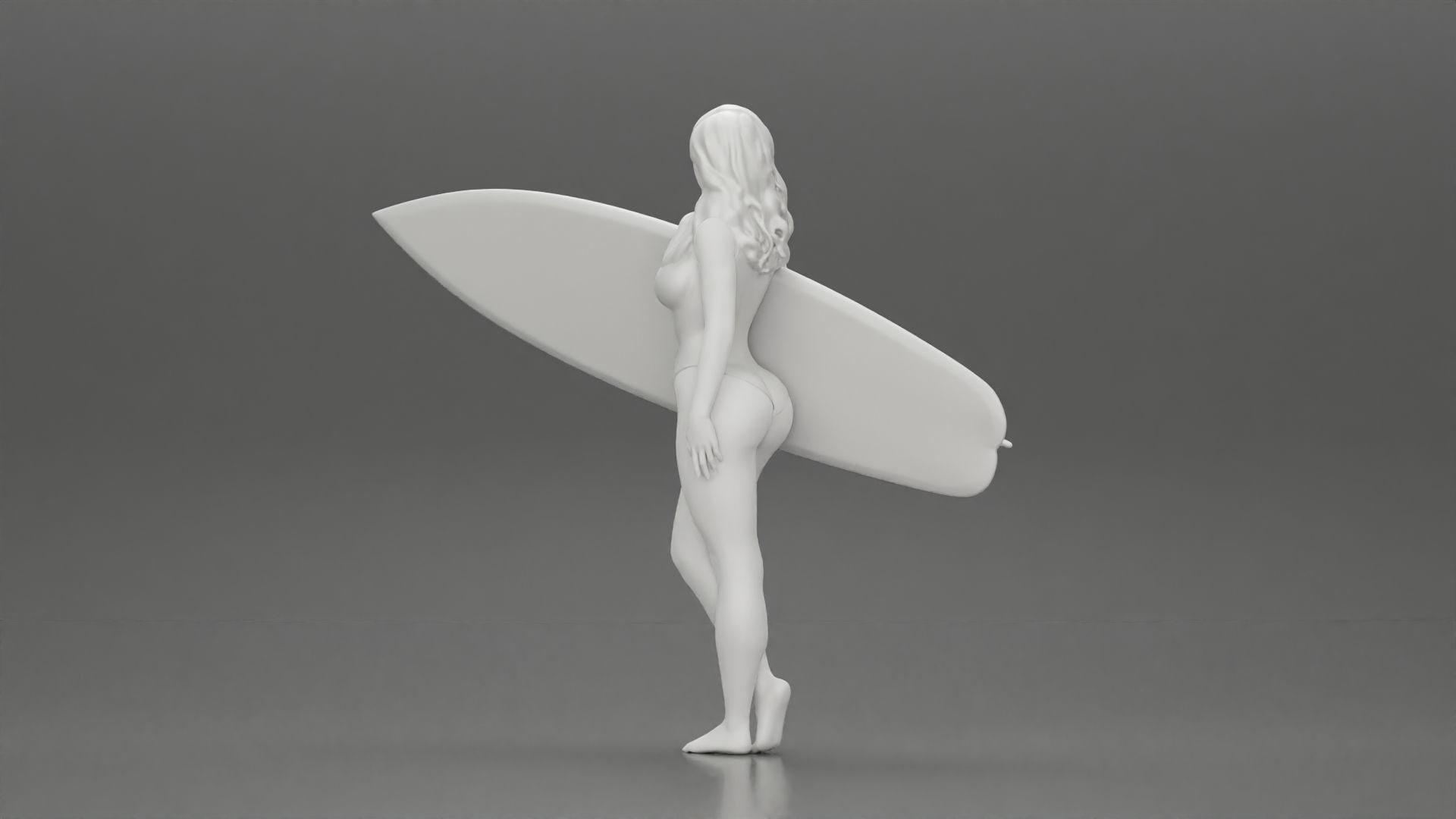 Attractive Young Woman Walking on Beach Holding Surfboard 3D print model_17